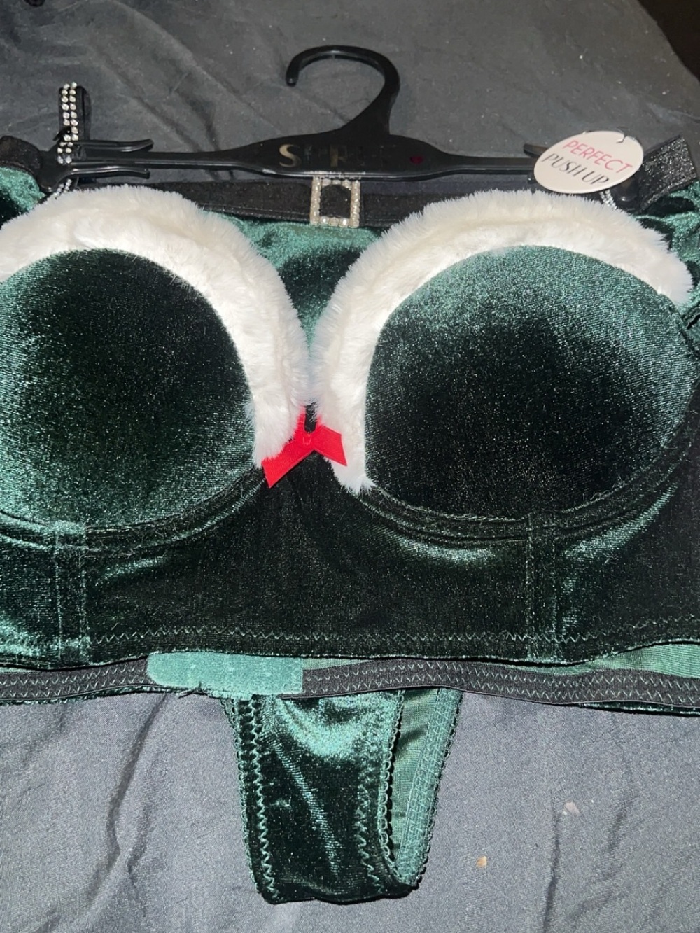 Velvet Santa-Inspired Push-Up Bra in Forest Green -